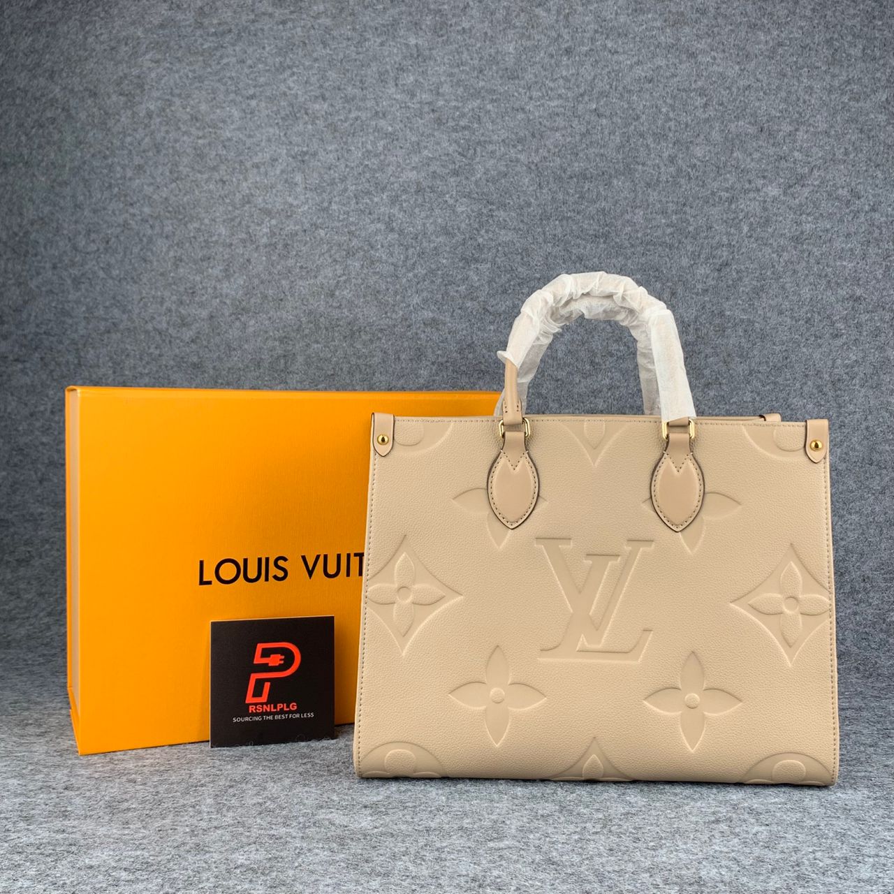 LV Onthego MM Beige Monogram Empreinte Tote Bag