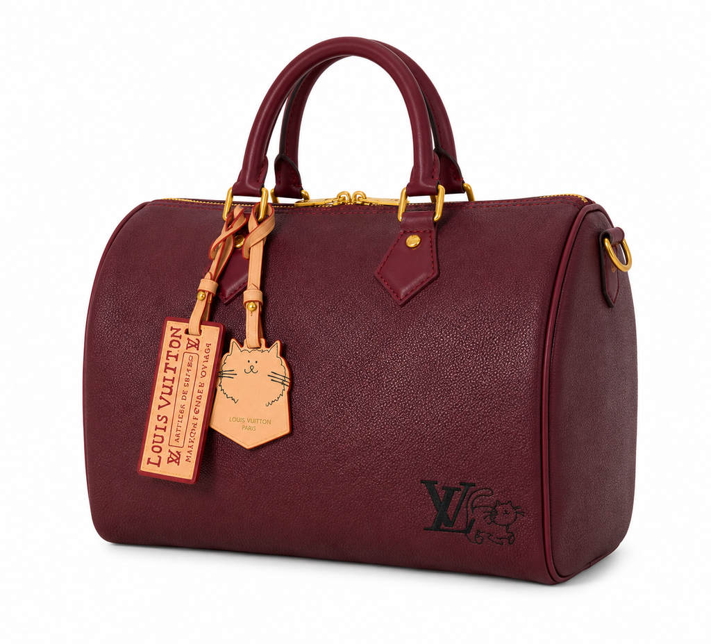 Louis Vuitton Cat Charm Speedy 30 Satchel-Burgundy