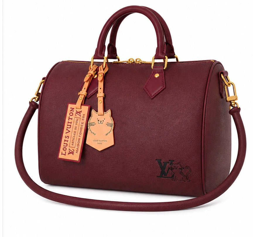 Louis Vuitton Cat Charm Speedy 30 Satchel-Burgundy