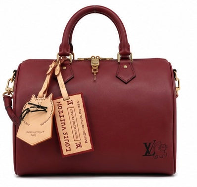 Louis Vuitton Cat Charm Speedy 30 Satchel-Red Wine